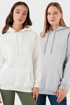 Lela Regular Fit Pamuklu Kapüşonlu Yaka Şardonlu Kışlık 2'li Paket Sweat Bayan SWEAT 5863854S2