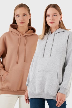 Lela Regular Fit Pamuklu Kapüşonlu Yaka Şardonlu Kışlık 2'li Paket Sweat Bayan SWEAT 5863854S2