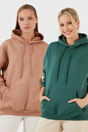 Lela Regular Fit Pamuklu Kapüşonlu Yaka Şardonlu Kışlık 2'li Paket Sweat Bayan SWEAT 5863854S2