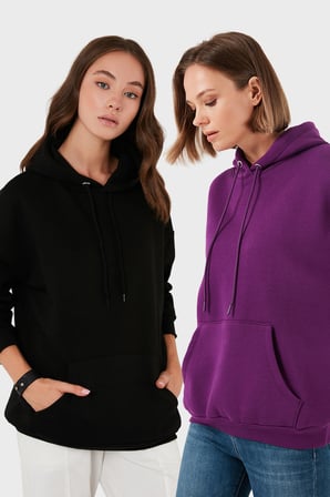 Lela Regular Fit Pamuklu Kapüşonlu Yaka Şardonlu Kışlık 2'li Paket Sweat Bayan SWEAT 5863854S2