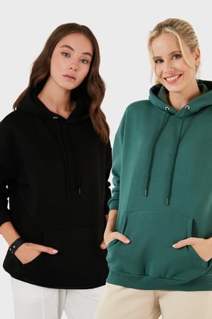 Lela Regular Fit Pamuklu Kapüşonlu Yaka Şardonlu Kışlık 2'li Paket Sweat Bayan SWEAT 5863854S2