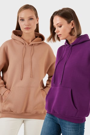 Lela Regular Fit Pamuklu Kapüşonlu Yaka Şardonlu Kışlık 2'li Paket Sweat Bayan SWEAT 5863854S2