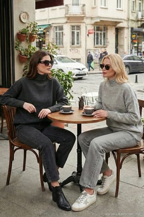 Lela Oversize Fit Balıkçı Yaka Yumuşak Dokulu 2'li Paket Triko Kazak Bayan KAZAK 680KZ00469S2