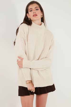 Lela Oversize Fit Balıkçı Yaka Yumuşak Dokulu 2'li Paket Triko Kazak Bayan KAZAK 680KZ00469S2