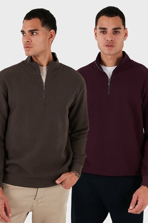 Buratti Pamuklu Regular Fit Yarım Fermuarlı Dik Yaka 2'li Paket Sweat Erkek SWEAT 5905716S2