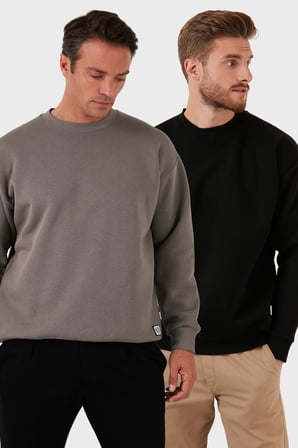 Buratti Regular Fit Bisiklet Yaka Şardonlu 2'li Paket Sweat Erkek SWEAT 5905255S2