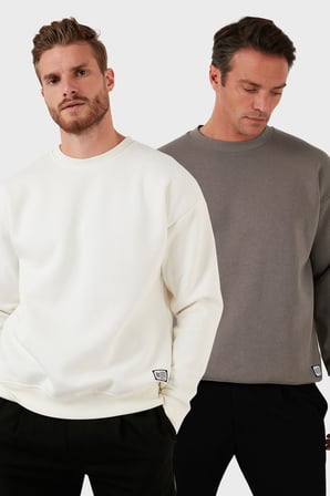 Buratti Regular Fit Bisiklet Yaka Şardonlu 2'li Paket Sweat Erkek SWEAT 5905255S2