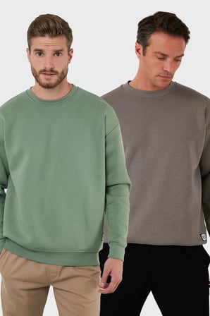 Buratti Regular Fit Bisiklet Yaka Şardonlu 2'li Paket Sweat Erkek SWEAT 5905255S2