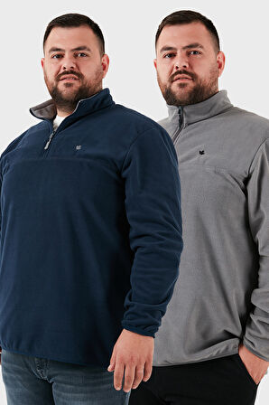 Buratti Regular Fit Anti-Pilling Büyük Beden Dik Yaka Kışlık Şardonlu 2'li Paket Polar Erkek POLAR 5906001BS2