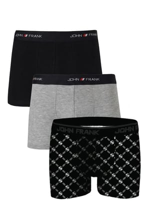 John Frank Logolu Pamuklu 3'lü Paket Boxer Erkek BOXER JFBS3 Lacivert-Gri-SBeyaz