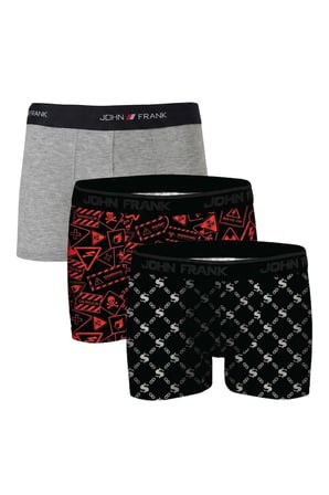 John Frank Logolu Pamuklu 3'lü Paket Boxer Erkek BOXER JFBS3 Gri-STuruncu-SBeyaz
