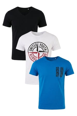 Buratti Pamuklu Baskılı 3'lü Paket T Shirt Erkek T SHİRT 541S3 Siyah-Parlıament-Beyaz