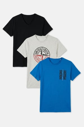 Buratti Pamuklu Baskılı 3'lü Paket T Shirt Erkek T SHİRT 541S3 Siyah-Parlıament-Açık Melanj