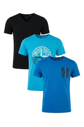 Buratti Pamuklu Baskılı 3'lü Paket T Shirt Erkek T SHİRT 541S3 Siyah-Parlıament-Açık Mavi