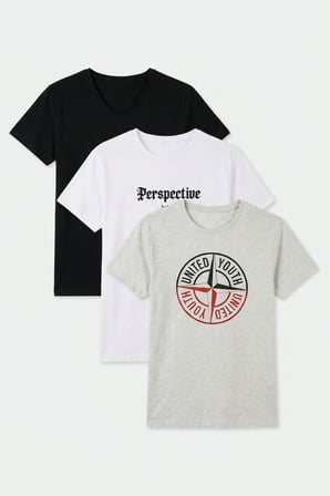 Buratti Pamuklu Baskılı 3'lü Paket T Shirt Erkek T SHİRT 541S3 Siyah-Beyaz-Açık Melanj