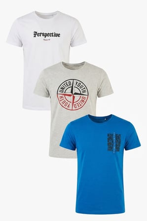 Buratti Pamuklu Baskılı 3'lü Paket T Shirt Erkek T SHİRT 541S3 Parlıament-Beyaz-Açık Melanj