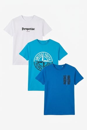 Buratti Pamuklu Baskılı 3'lü Paket T Shirt Erkek T SHİRT 541S3 Parlıament-Beyaz-Açık Mavi