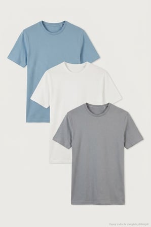 Buratti Pamuklu Regular Fit Bisiklet Yaka 3'lü Paket T Shirt Erkek T SHİRT 59020204S3 Mavi-Açık Gri-Ekru