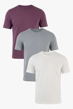Buratti Pamuklu Regular Fit Bisiklet Yaka 3'lü Paket T Shirt Erkek T SHİRT 59020204S3 Mürdüm-Açık Gri-Ekru