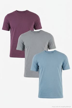 Buratti Pamuklu Regular Fit Bisiklet Yaka 3'lü Paket T Shirt Erkek T SHİRT 59020204S3 Mürdüm-Mavi-Açık Gri