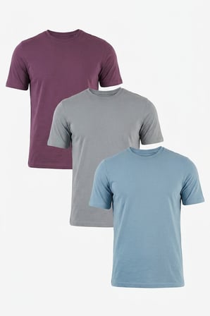 Buratti Pamuklu Regular Fit Bisiklet Yaka 3'lü Paket T Shirt Erkek T SHİRT 59020204S3 Mürdüm-Mavi-Açık Gri