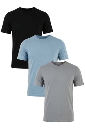 Buratti Pamuklu Regular Fit Bisiklet Yaka 3'lü Paket T Shirt Erkek T SHİRT 59020204S3 Siyah-Mavi-Açık Gri