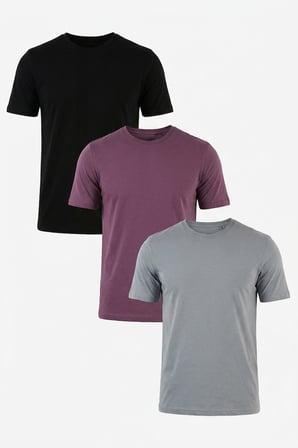 Buratti Pamuklu Regular Fit Bisiklet Yaka 3'lü Paket T Shirt Erkek T SHİRT 59020204S3 Siyah-Mürdüm-Açık Gri