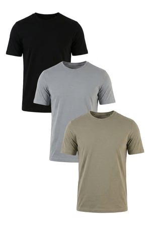 Buratti Pamuklu Regular Fit Bisiklet Yaka 3'lü Paket T Shirt Erkek T SHİRT 59020204S3 Siyah-Vizon Yeşili-Açık Gri
