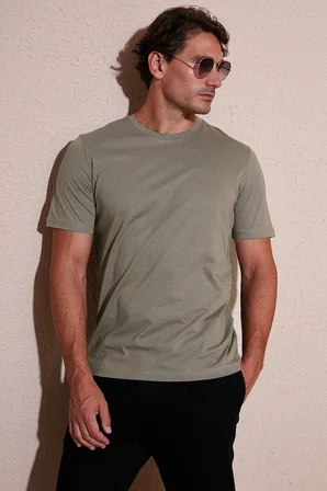 Buratti Pamuklu Regular Fit Bisiklet Yaka 3'lü Paket T Shirt Erkek T SHİRT 59020204S3 Siyah-Vizon Yeşili-Açık Gri