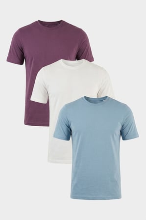 Buratti Pamuklu Regular Fit Bisiklet Yaka 3'lü Paket T Shirt Erkek T SHİRT 59020204S3 Mürdüm-Mavi-Ekru