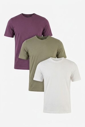 Buratti Pamuklu Regular Fit Bisiklet Yaka 3'lü Paket T Shirt Erkek T SHİRT 59020204S3 Mürdüm-Vizon Yeşili-Ekru