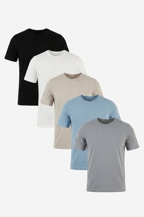 Buratti Pamuklu Regular Fit Bisiklet Yaka 5'li Paket T Shirt Erkek T SHİRT 59020204S5 Siyah-Kül-Mavi-Açık Gri-Ekru