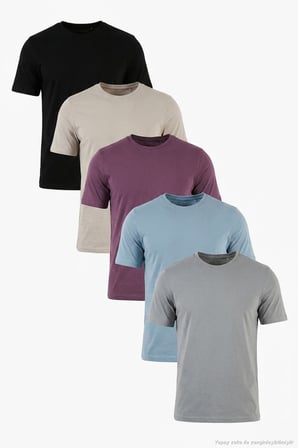 Buratti Pamuklu Regular Fit Bisiklet Yaka 5'li Paket T Shirt Erkek T SHİRT 59020204S5 Siyah-Mürdüm-Kül-Mavi-Açık Gri