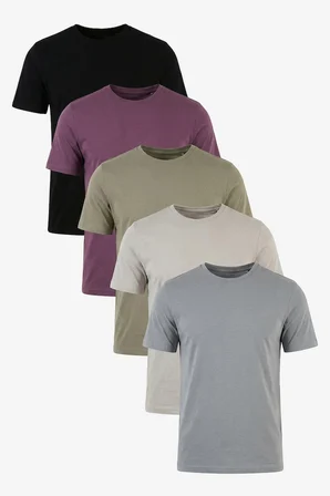 Buratti Pamuklu Regular Fit Bisiklet Yaka 5'li Paket T Shirt Erkek T SHİRT 59020204S5 Siyah-Mürdüm-Vizon Yeşili-Kül-Açık Gri