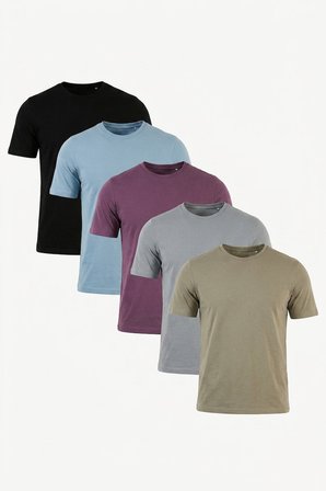 Buratti Pamuklu Regular Fit Bisiklet Yaka 5'li Paket T Shirt Erkek T SHİRT 59020204S5 Siyah-Mürdüm-Vizon Yeşili-Mavi-Açık Gri