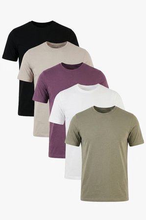 Buratti Pamuklu Regular Fit Bisiklet Yaka 5'li Paket T Shirt Erkek T SHİRT 59020204S5 Siyah-Mürdüm-Vizon Yeşili-Kül-Ekru