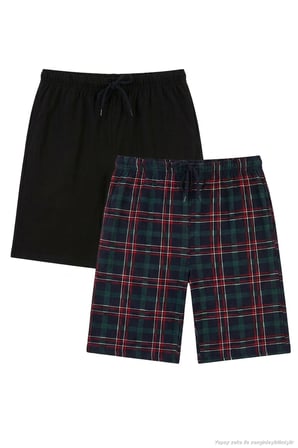 Buratti Pamuklu Regular Fit Bağlamalı Cepli 2'li Pijama Paket Şort Erkek ŞORT 6574004S2 SİYAH-YEŞİL