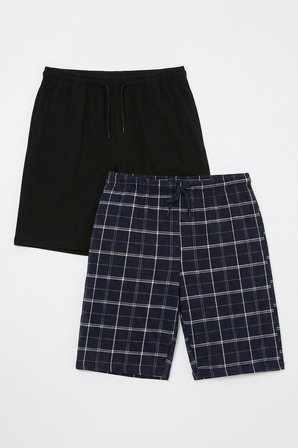 Buratti Pamuklu Regular Fit Bağlamalı Cepli 2'li Pijama Paket Şort Erkek ŞORT 6574004S2 SİYAH-LACİVERT