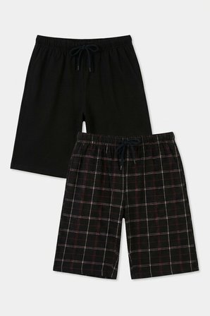 Buratti Pamuklu Regular Fit Bağlamalı Cepli 2'li Pijama Paket Şort Erkek ŞORT 6574004S2 Siyah-Siyah-Bordo