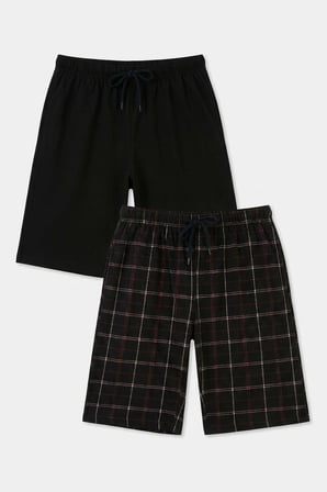 Buratti Pamuklu Regular Fit Bağlamalı Cepli 2'li Pijama Paket Şort Erkek ŞORT 6574004S2 Siyah-Siyah-Bordo