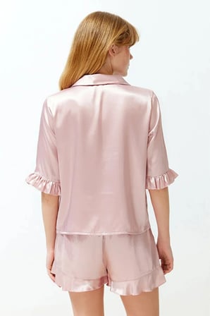 Laperissa Kadın Pembe Saten Şortlu Pijama Takımı - Mevsimlik - Beden 40