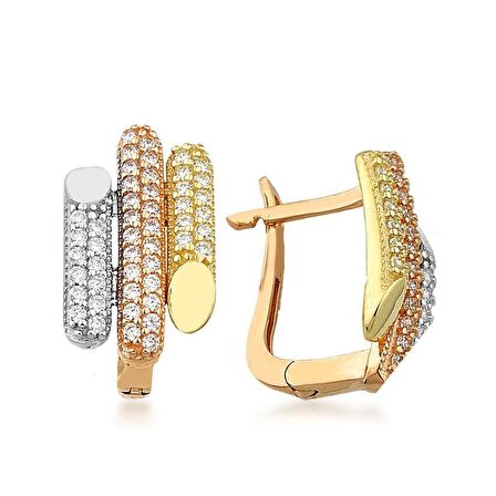 3 Renkli Taşlı 14 Ayar Altın Küpe