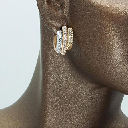 3 Renkli Taşlı 14 Ayar Altın Küpe