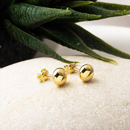 Aynalı Taşsız 14 Ayar Altın Küpe