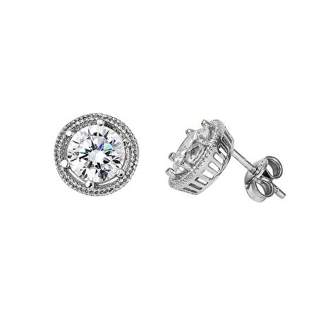 Tektaş Klipsli Beyaz Altın Küpe