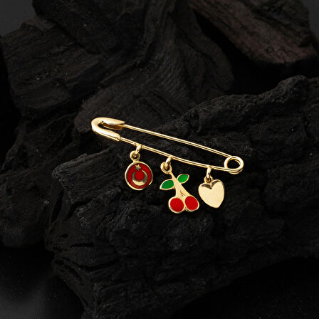 Kiraz & Kalp Altın Çengelli İğne