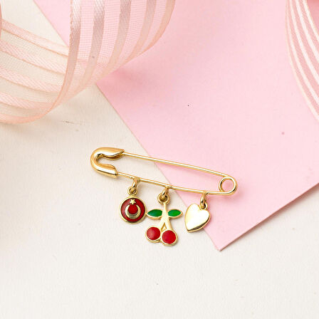 Kiraz & Kalp Altın Çengelli İğne