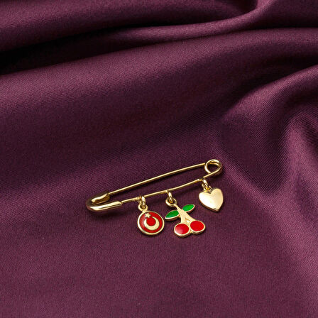 Kiraz & Kalp Altın Çengelli İğne