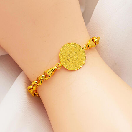 Kalın Doç Altın Zincirli Çeyrekli Bileklik