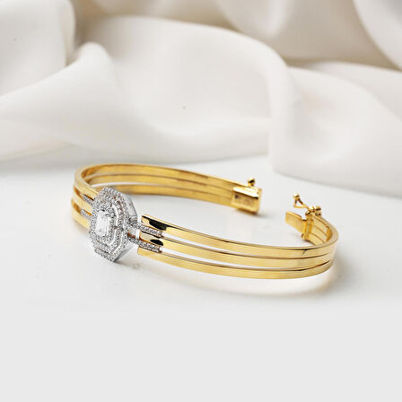 Baget 14 Ayar Altın Kaburga Kelepçe Bilezik